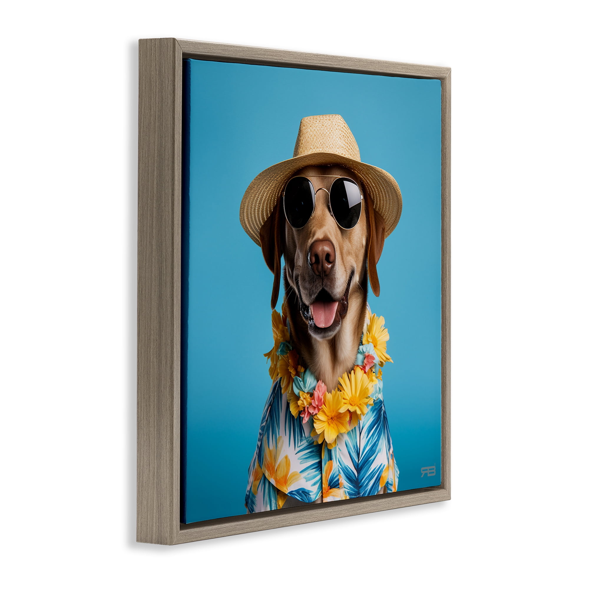 Stupell Industries Dog with Aloha Shirt Animals & Insects Painting Brown Floater Framed Canvas Art Print Wall Art, 18 x 18