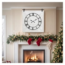 Large Farmhouse Wall Clock,Rustic Barn Door Wall Clocks for Living Room Decor, Battery Operated 29.5" H x 27" W, Whitewash
