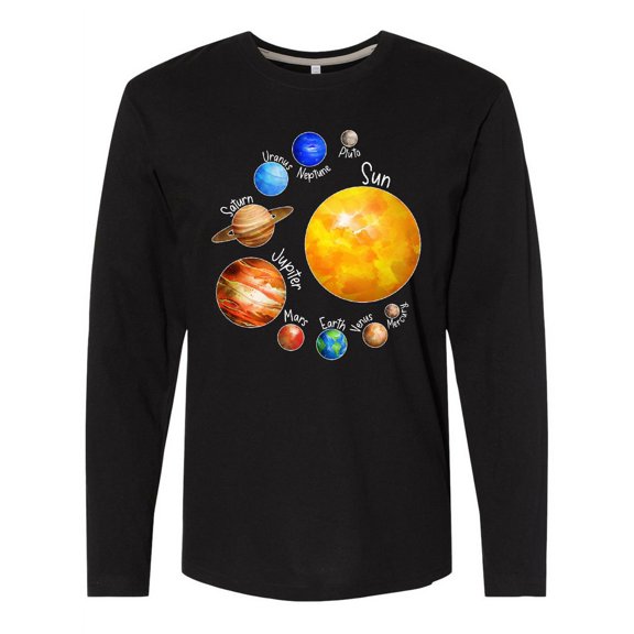 Inktastic Sun and Planets- Yes, and Pluto Long Sleeve T-Shirt