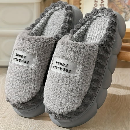 

Women s Cozy Fleece-Lined Slippers with Non-Slip Rubber Sole Comfort Warm Slip-On Cotton Shoes Solid Color Indoor House Footwear