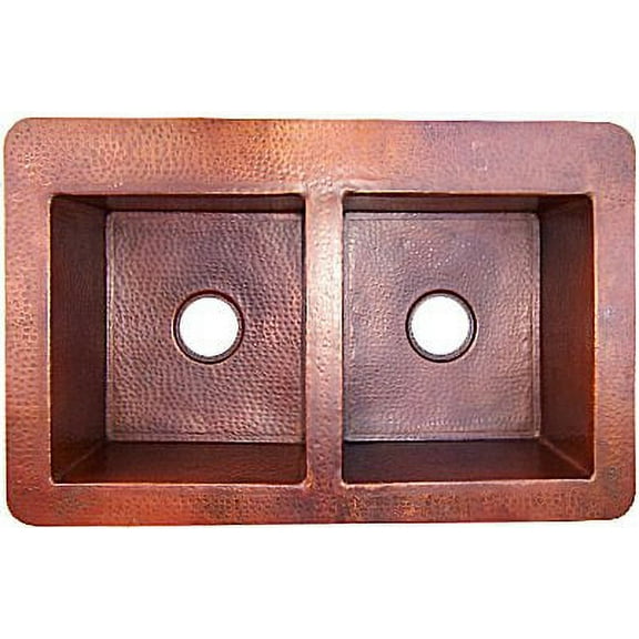 Terra Same-Size Double Bowl Hammered Kitchen Copper Sink