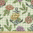 thumbnail image 2 of Ambesonne Flowers Fabric by the Yard Upholstery, Vintage Flower and Anchors, 1 Yard, Multicolor, 2 of 5