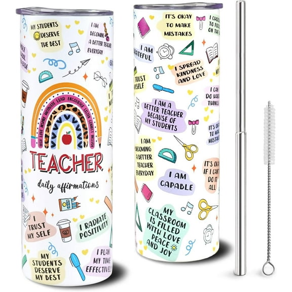 Teacher Tumbler Gifts For Women,Teacher Daily Cup Best Teacher Ever Gifts Teacher Birthday Gifts Mug Stainless Steel Skinny Tumblers 20oz