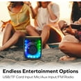 thumbnail image 6 of Coby True Wireless Speaker, Portable Bluetooth Speaker with 11 LED Light Modes, FM Radio, Mic and Aux Inputs, USB/SD/TF Card Slots, Karaoke Mode, Built-in Handle, Type-C Charging, 7-Hour Playtime, 6 of 9