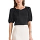 thumbnail image 1 of INSPIRAR CHIC Blusa de satén de media manga con escote corazón para mujeres, oficina, talla XS, negra, 1 of 6