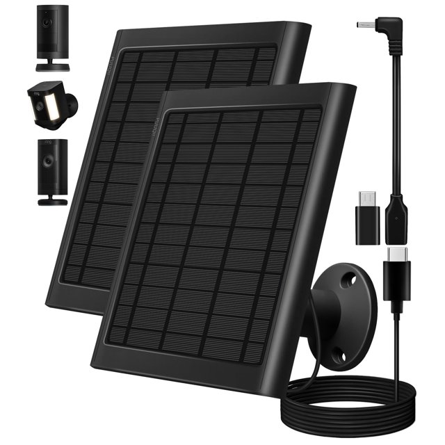 Cargador de panel solar PUUQII de 8 W, paquete de 2 unidades para cámara tipo anillo