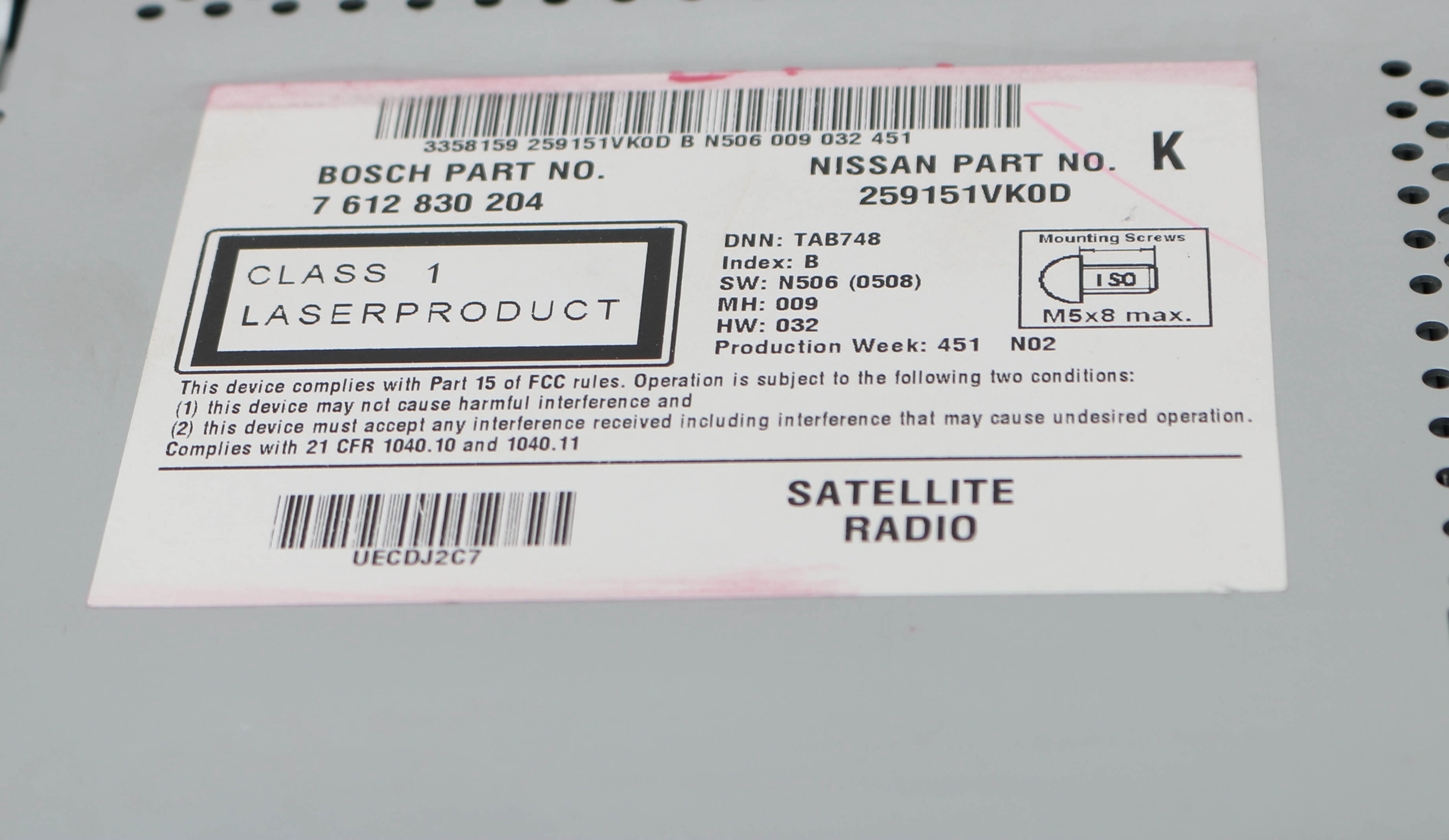 Restored 2013-2015 Nissan Rogue AM FM Radio 6 Disc w/ SD Memory Card 259151VK0D (Refurbished)