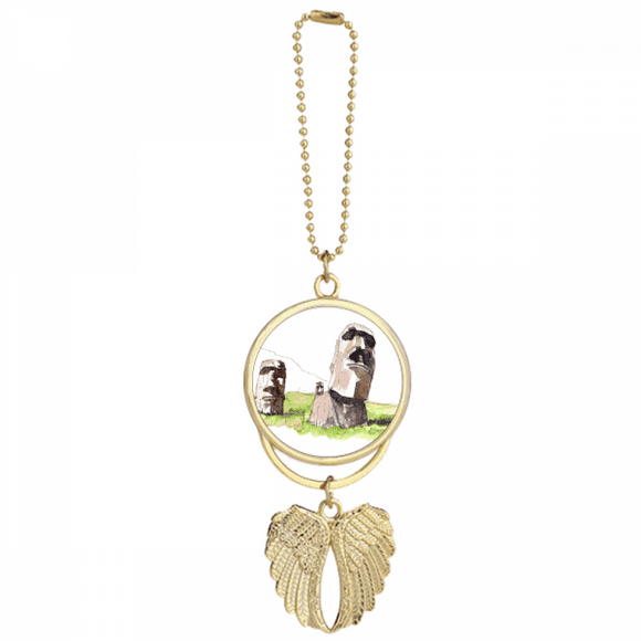 Moai Statues In Easter Island Car Keychain Angel Wing Pendant