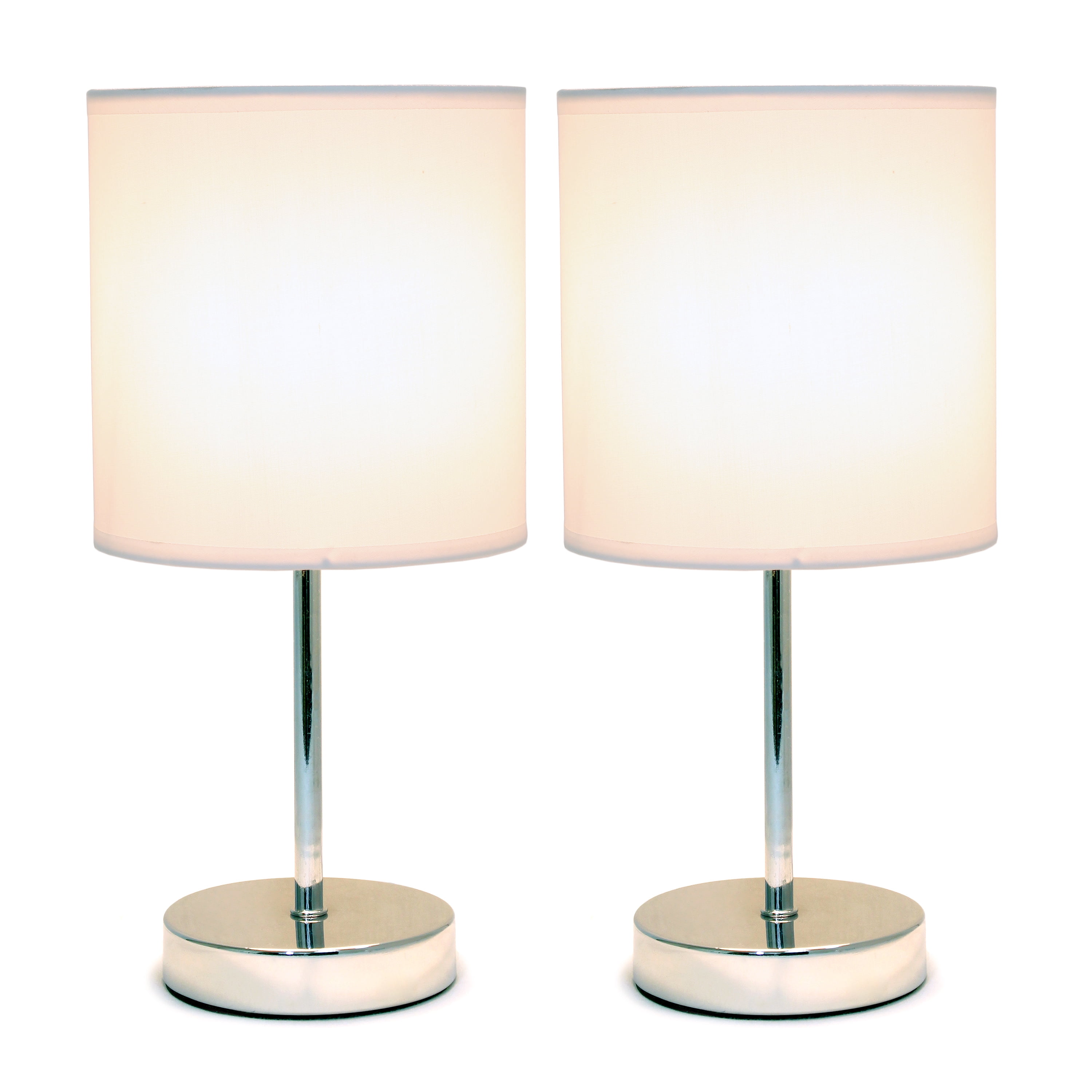 Creekwood Home 11.81" Chrome 2 Pack Petite Metal Stick Table Lamp Set, White Shades
