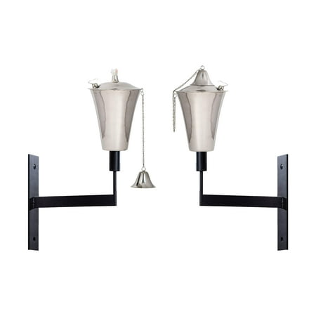 Legends Direct Set of 2, Kona Premium Metal Tabletop Torches for Outside, Tiki Style /w Snuffer, Fiberglass Wick & Large 32oz Oil Lamp for Deck, Outdoor Patio Decorations & Decor (Smooth Nickel)