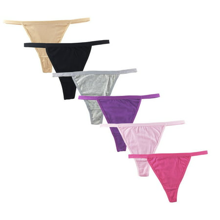 Nabtos Sexy Women's Underwear Cotton Panties G String T-Back Thongs Lingerie (Pack of 6)-Small