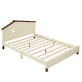 thumbnail image 3 of Full Platform Bed Frames, Full Size Platform Bed with House-Shaped Headboard, Solid Wood Twin Bed Frame with Slat Support, Floor Bed Twin Platform Bed Frame for Girls Boys Adults, Cream+Walnut, 3 of 7