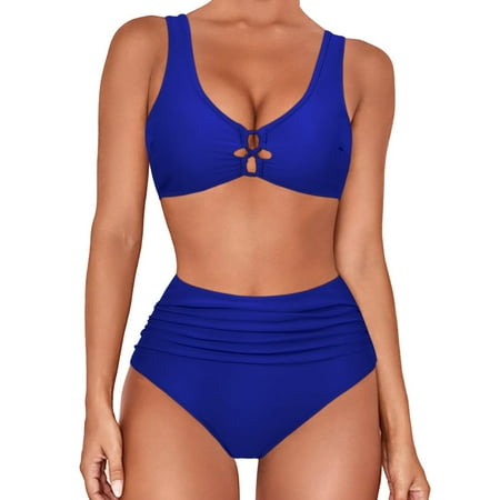 Popular Picks  Women s Solid Set Swimsuit  Sleeveless Push-Up Padded  Beachwear  Solid Color  for Pool/Sunbathing  Supportive Bra  Quick-Dry Material  Baithing Suit | Navy M  Sopatenor