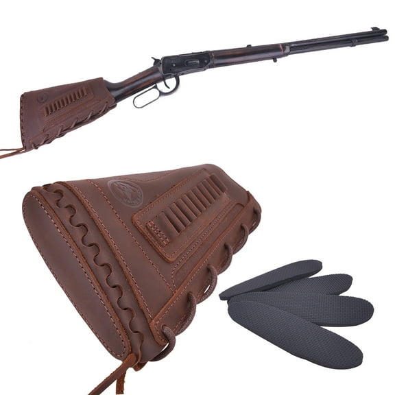 Leather Rifle Buttstock Cover Sleeve with Rifle Ammo Holder .22LR, .22MAG .17HMR Fit Right Handed
