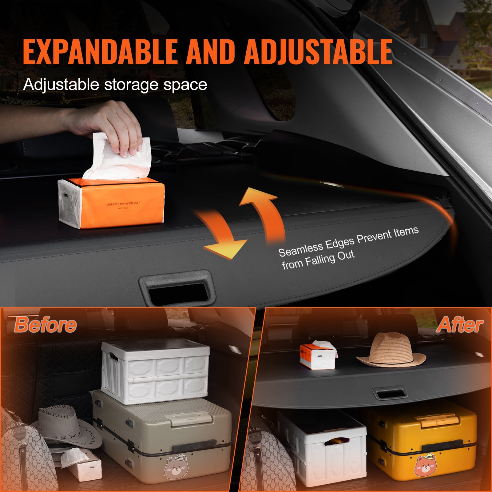 KFFKFF Pull-Out Trunk Shade for GMC Terrain & Chevrolet Equinox 2018-2024, Water-Resistant Luggage Security Screen, UV Protective Rear Cargo Cover Made of Aluminum Alloy & PVC