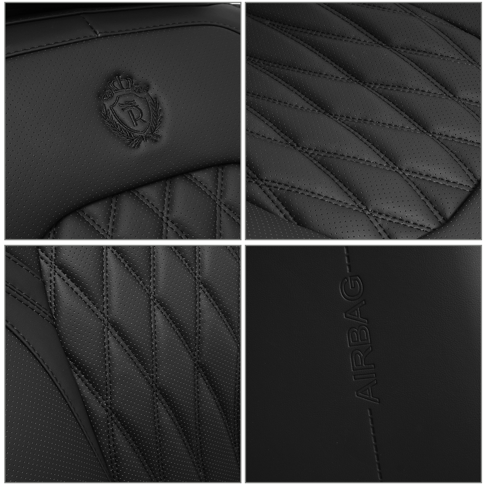 Ikon Motorsports Car Seat Covers for 5 Passenger Cars, Black PU Leather 05 Style Universal Fit Auto Seat Protector, Front Rear Full Set