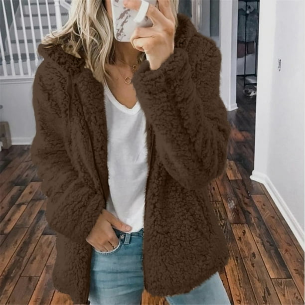 Holiday Deals,zanvin Womens Winter Coats - 2023 Fleece Hoodies Long Sleeve  Fuzzy Fall Fashion Zip Lapel Outfits,Brown,L