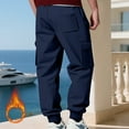 thumbnail image 4 of Mens Fleece Cargo Sweatpants Heavyweight Elastic Waist Pants with Pockets Baggy Drawstring Jogger Pants Navy M, 4 of 6