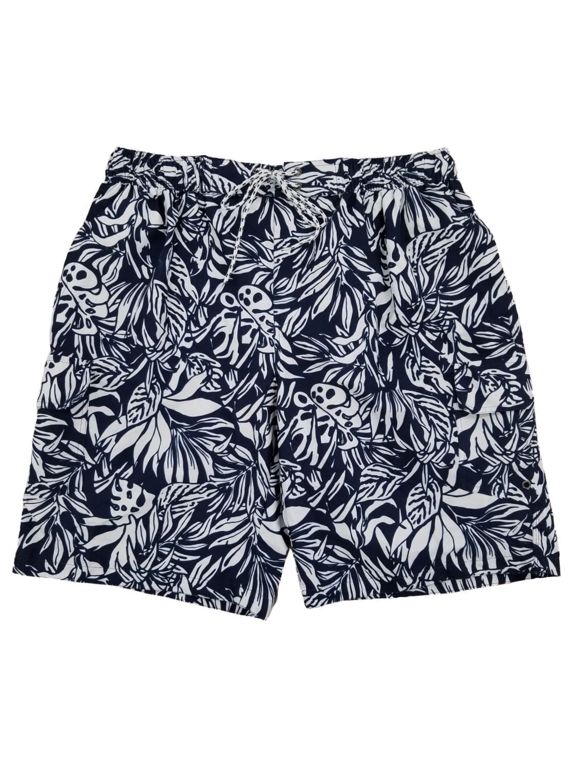 Mens Navy Blue & White Tropical Floral Hawaiian Swim Trunks Board ...