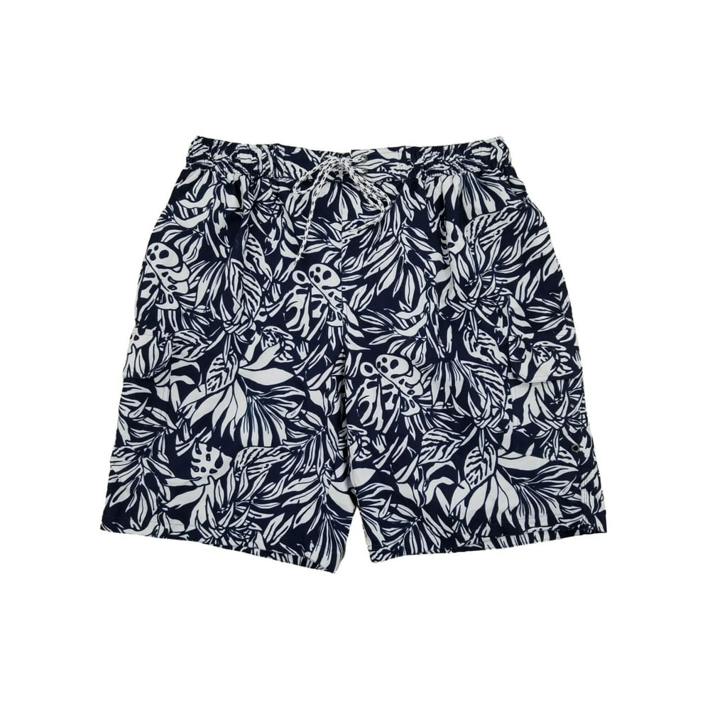 The Foundry - Mens Navy Blue & White Tropical Floral Hawaiian Swim ...
