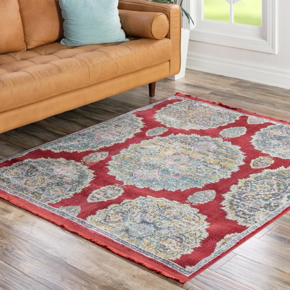 Unique Loom Paragon Collection Area Rug - Grayson (5' 5" Square Red/Ivory)