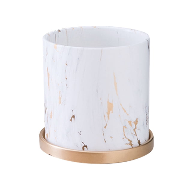 Maceta De Cerámica Para Orquídeas Blanco & Dorado