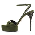 thumbnail image 3 of FSJ Women Open Toe Ankle Strap Platform Sandals Strappy Stiletto High Heels with Rivets Sexy Prom Themed Party Shoes Size 8 Olive Green, 3 of 6