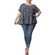 thumbnail image 2 of Blusa de peplum con volantes en las mangas y cuello redondo para mujer de tallas grandes Agnes Orinda 1X en azul marino, 2 of 7