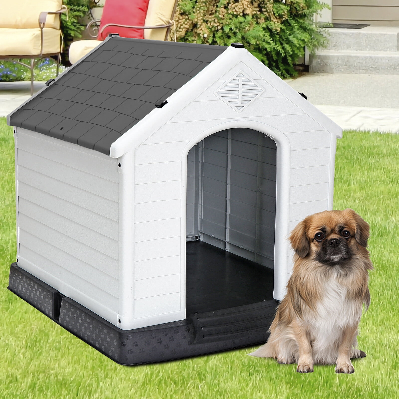 ZENSTYLE Dog House Comfortable Cool Shelter Plastic Design For Small to Medium Sized Indoor Outdoor Gray