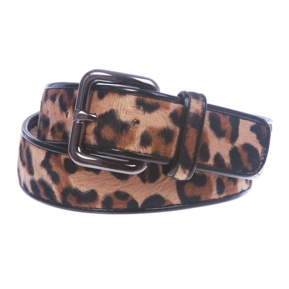Women's Patent Leather Animal Faux Leopard Fur Fashion Belt