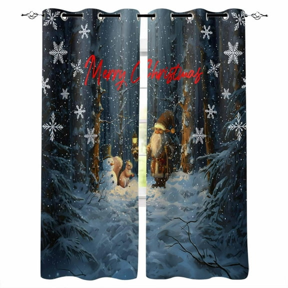 Hokiten Blue Christmas Blackout Curtains | Light Blocking Print Window Curtains, Xmas Gomes Forest Snowflake Thermal Insulated Window Drapes for Living Room Kitchen Cafe (2 Panels, 104"W x 72"L)