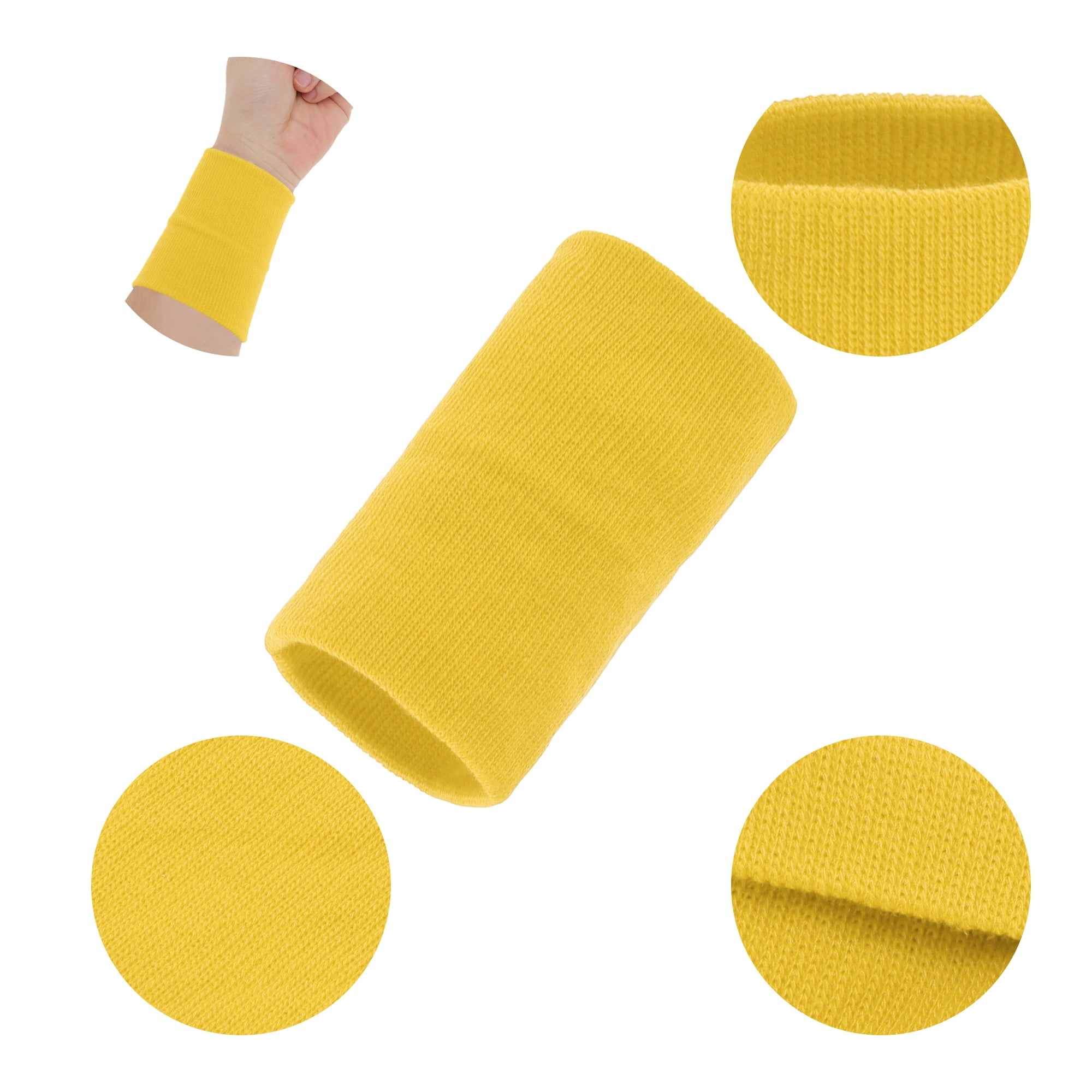 Unique Bargains 1 Pair of Sweat Absorbent Quick Drying Sports Wristbands Yellow M