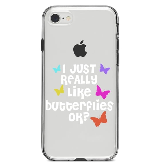 DistinctInk Clear Shockproof Hybrid Case for iPhone 7 8 SE (2020 Model) 4.7" Screen TPU Bumper Acrylic Back Tempered Glass Screen Protector - I Just Really Like Butterflies