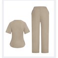 thumbnail image 3 of Scrubs For Women Set V Neck Short Sleeve With 3 Pockets Side Slit Hem Top & Elastic High Waist Straight Leg Pants Cozy Breathable Workwear For Nurses, 3 of 3