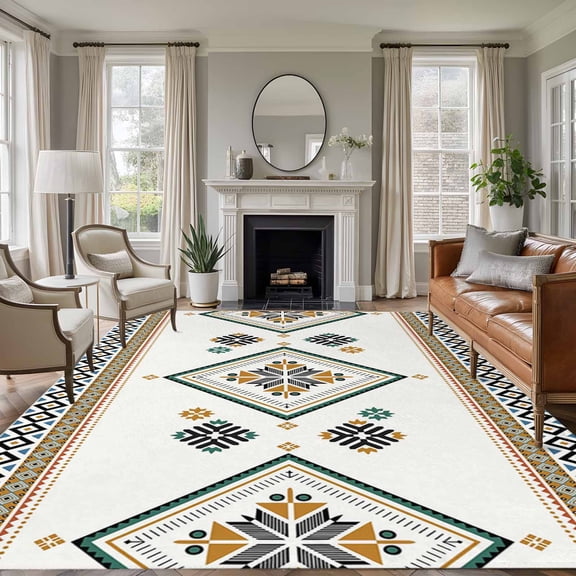 5'x7' Area Rugs, Beige Boho Indoor Outdoor Area Rug for Living Room Bedroom, Vintage Ethnic Tribe Abstract Art Retro Washable Bathroom Rugs Kitchen Floor Carpet Mats Home Decor Aesthetic