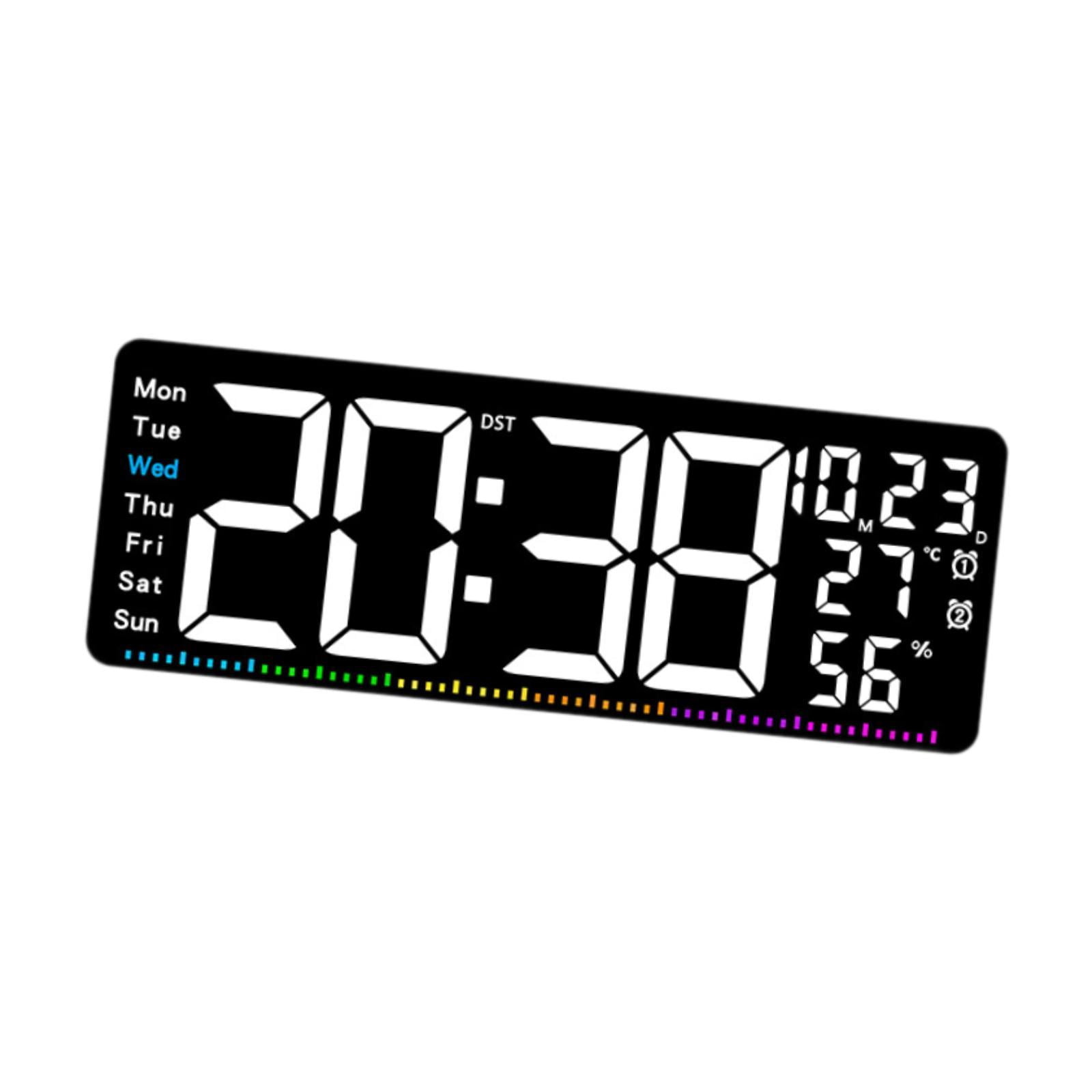 TISHITA Digital Wall Clock with Temperature Display Ideal Gift Sturdy Practical Calendar Clock LED Alarm Clock for Office Bedroom White