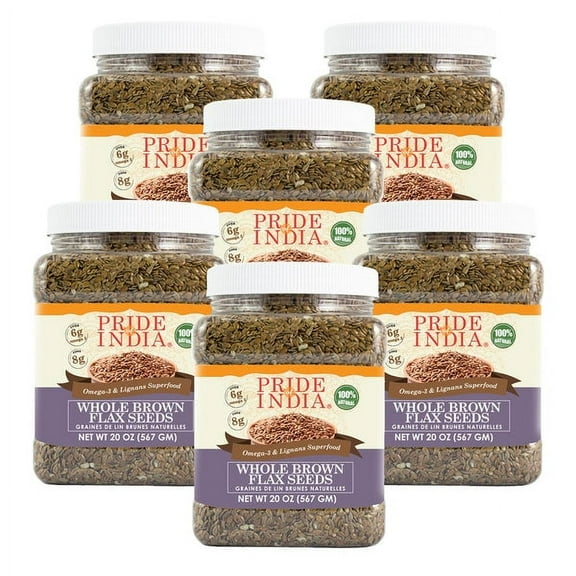Pride of India Brown Flax Seed Superfood, 1.25 lbs Jar, Pack of 6