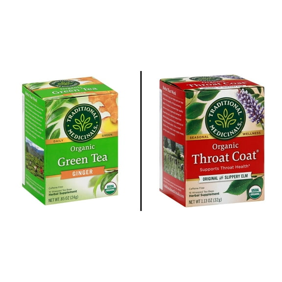 Traditional Medicinals Organic Green Tea 16 ct & Traditional Medicinals Organic Throat Coat 16 ct