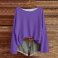 thumbnail image 2 of Lenpel Women's Tops Trendy Bell Long Sleeve Boat Neck Solid Color T Shirts Loose Tunic Blouse Soft Casual Tees(Purple,X-Large), 2 of 7