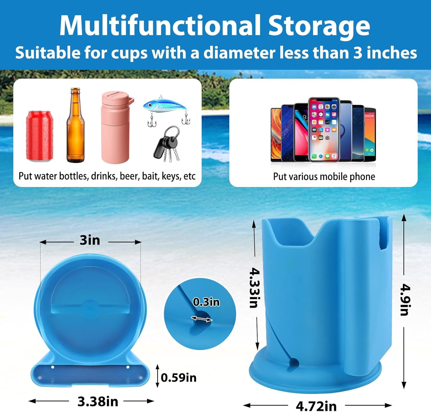 Paddleboard Cup Holder, 2PCS Paddle Board and Kayak Drink Holder, 2-in-1 Drink & Phone Holder, Paddleboard Accessory for Surfboards, Canoes, SUPs, Kayaks, Boats, Fishing, Surfing (Blue)