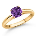 thumbnail image 2 of Gem Stone King 0.54 Ct Cushion Purple Amethyst 10K Yellow Gold Engagement Ring (Size 9), 2 of 4