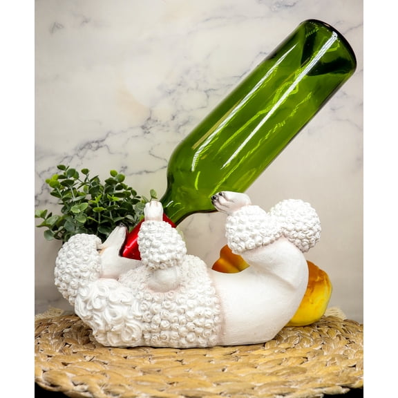Ebros Purebreed Pedigree Canine White Poodle Dog Wine Bottle Holder Figurine