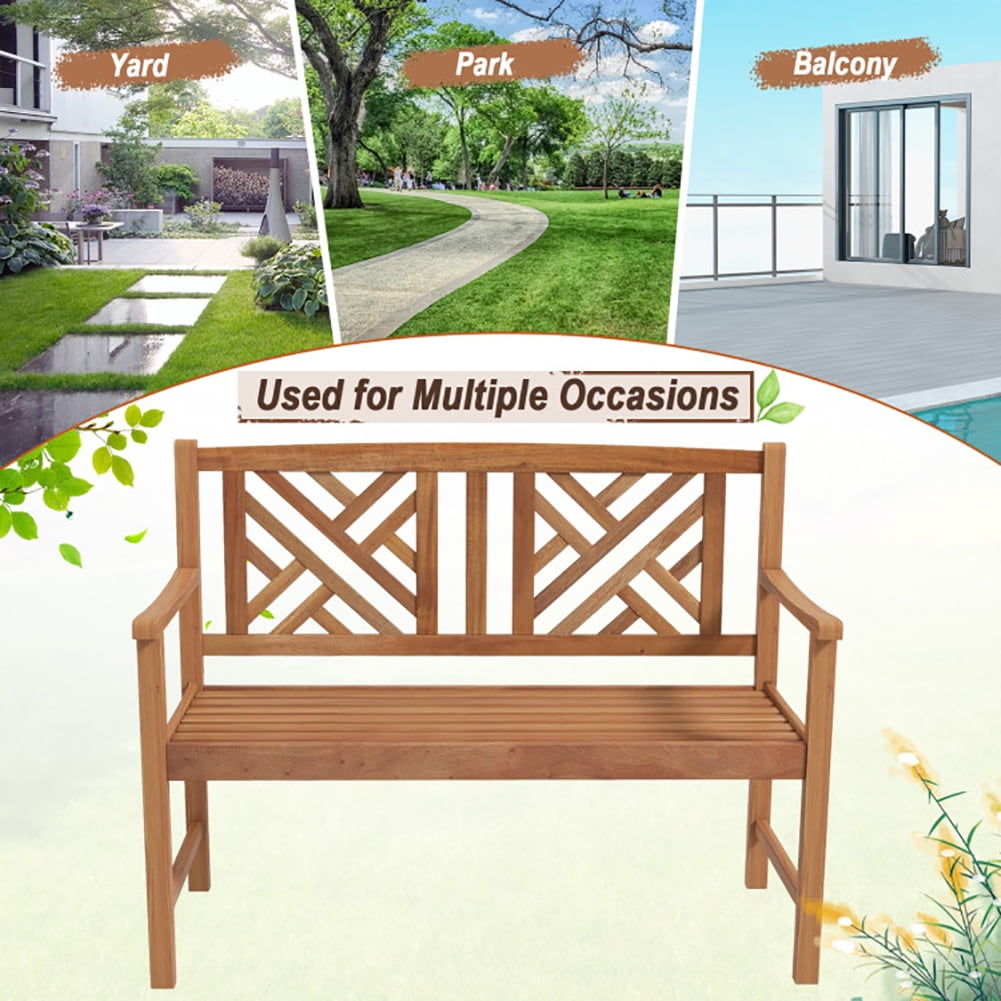 Aimee Lii 2-Person Wood Outdoor Bench with Cozy Armrest and Backrest, Outdoor Patio Furniture