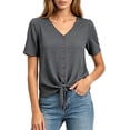 thumbnail image 2 of Tqyyweavej Women Cotton Linen Button Down Tops Tie Front Short Sleeve Shirts Casual V Neck Summer Tops for Women Size S to 2XL, 2 of 9