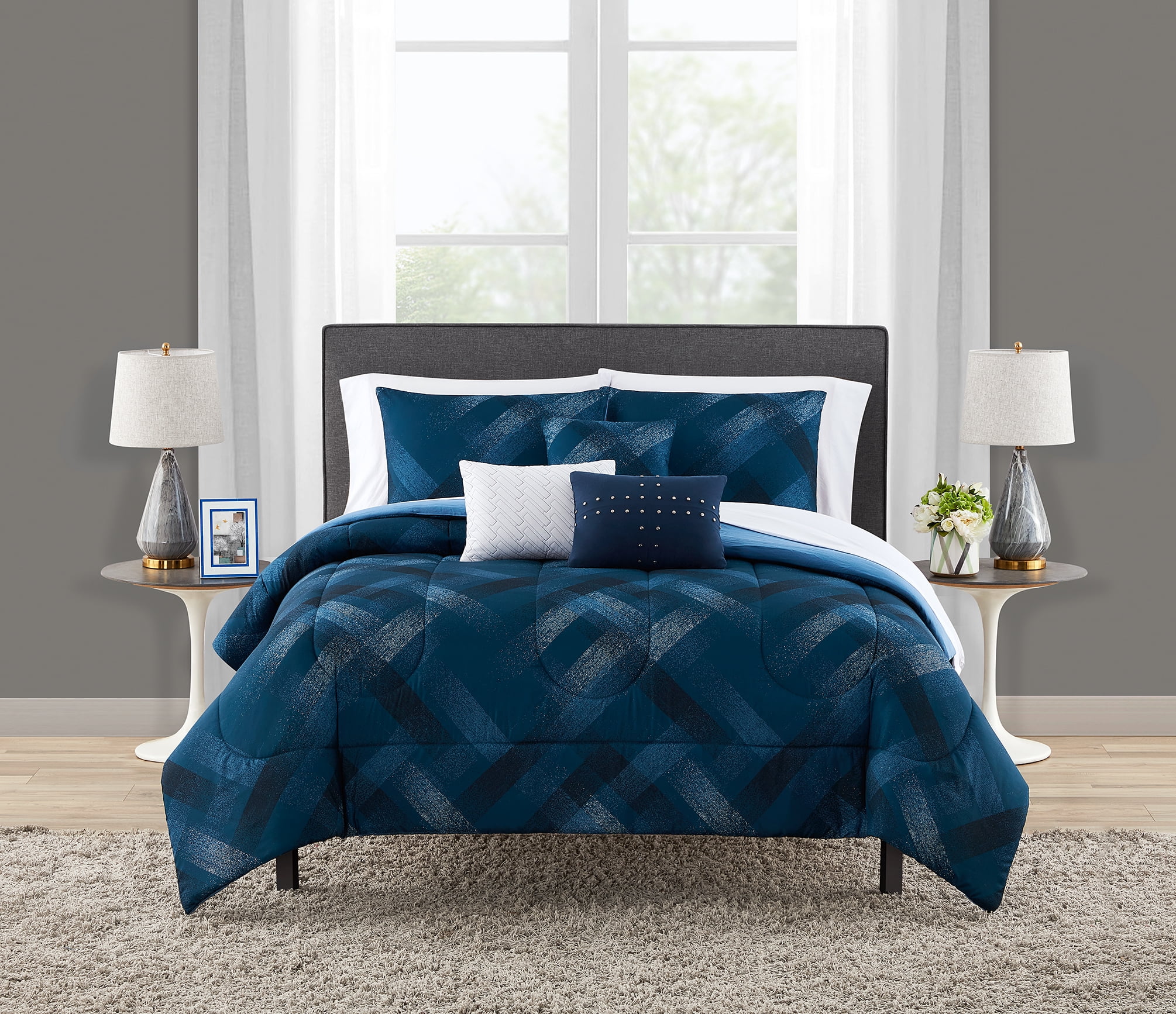 Reversible Teal Plaid 10 Piece Bed, Teal King Size Bed In A Bag
