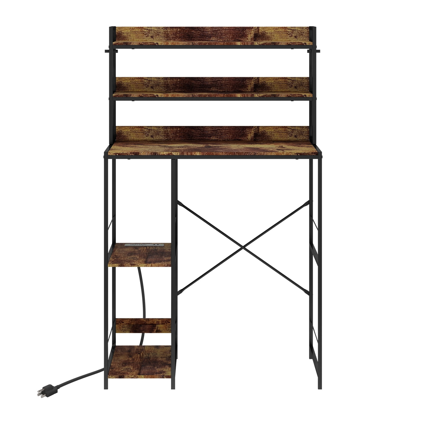 FULLWATT Mini Fridge Stand with Storage Shelves, 5-Tier Kitchen Bakers Rack, Space Saving Mini Fridge Cabinet, Adjustable Left/Right Organizer with Power Outlet, Brown
