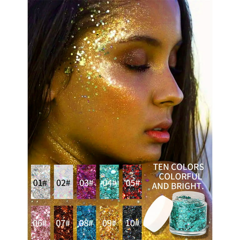 Nkooghmakeup Pallet Neon Face Glitters Body Gel Sequins Liquid Eyeshadow Glitter for Face Hair Nails Cosmetic Powder Festival Glitter Makeup, Size