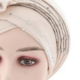 thumbnail image 3 of Cheers.US Pre-Tied Cross Wrap Head Beanie Cap Headwear Stretch Rhinestones Head Scarf Elastic Turban India's Hat for Women and Girls, 3 of 7