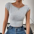 thumbnail image 2 of Women's Summer Round Neck Sexy Backless Short Knitting T-Shirt Top Blouse, Stylish and Slim Fit Knit Tee, Perfect for Casual and Outdoor Wear, Available in Multiple Sizes and Colors, 2 of 6
