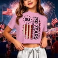 thumbnail image 2 of Angala Girls Tops Patriotic Print Crew Neck Short Sleeve Summer Cropped Independence Day Design Casual Dailywear Kids Shirts Size 9-10 Years Pink, 2 of 4